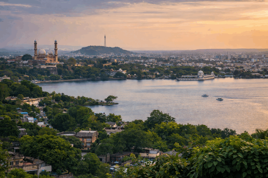 Bhopal city skyline and Upper Lake highlighting the growing demand for professional car detailing services in Bhopal.
